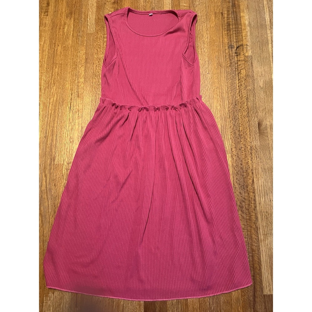 Youth Girl Small Pink Sleeveless Ribbed Ruffle Fit Flare Summer Spring Dress‎